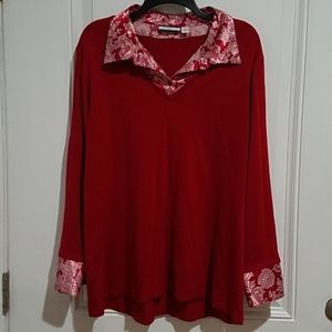 Croft & Barrow Red Blouse with Floral Accents